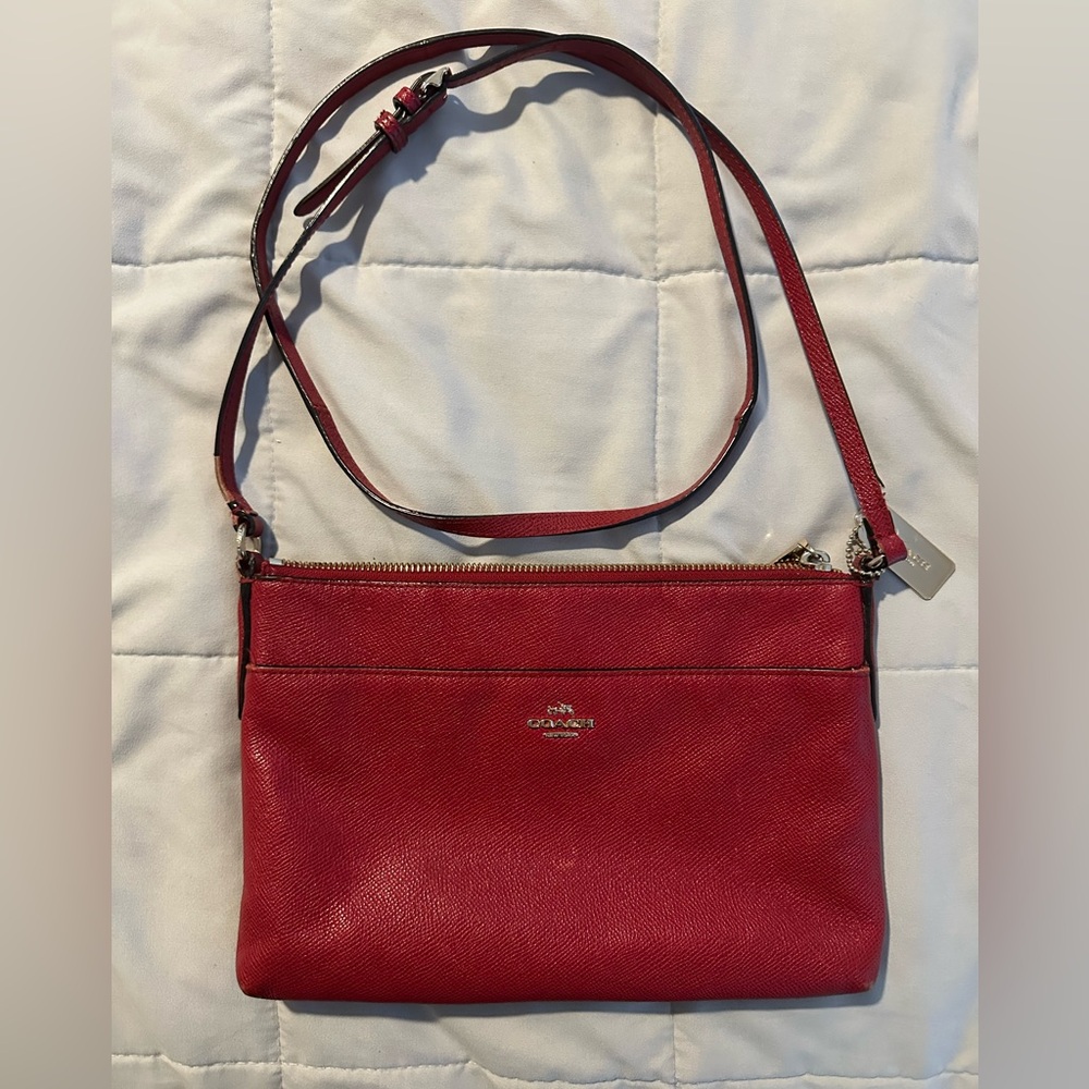 Coach Red Leather East West Swing Pack Crossbody Bag